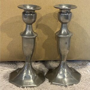 Pair of Paul Revere Pewter Candlesticks - Polished Accent Holders